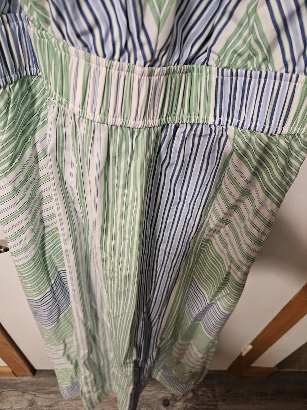 Striped Green & Blue Sleeveless Maxi Dress - Elastic Waist